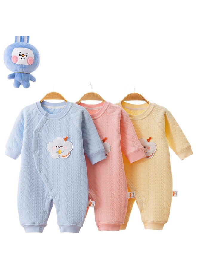 Babyprints Baby Romper Autumn And Winter Baby Jumpsuit With Cotton Padding Warm Underwear Soft Comfortable Thickened Crawling Suit Blue 90 - Image 1