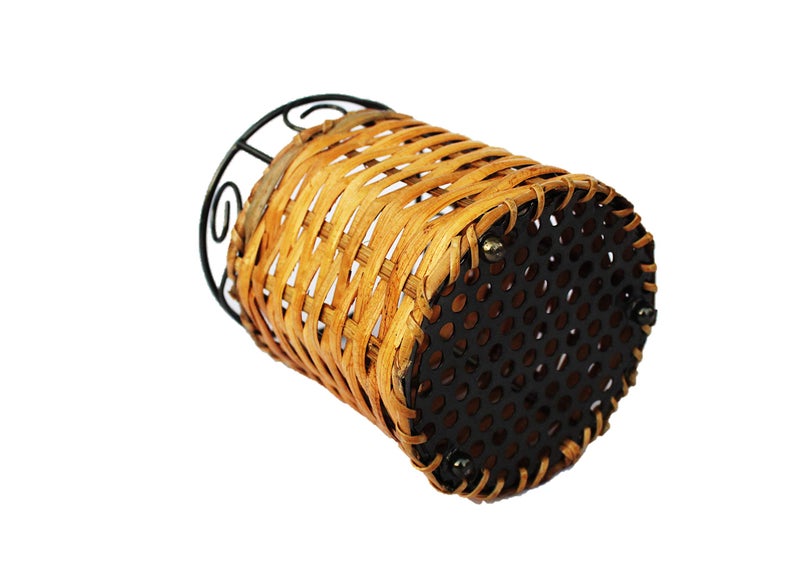 AKWAY Round Wooden Cutlery Holder | Cane Bamboo Cutlery Holder | Multipurpose | Spoon Stand | 3 L x 3 W x 4 H inches - Image 2