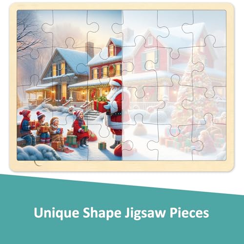 MoinKidz 24 Piece Puzzles for Kids Ages 35 Wooden Christmas Puzzle for 3 Year Old Santa Jigsaw Puzzles with Tray - Image 5