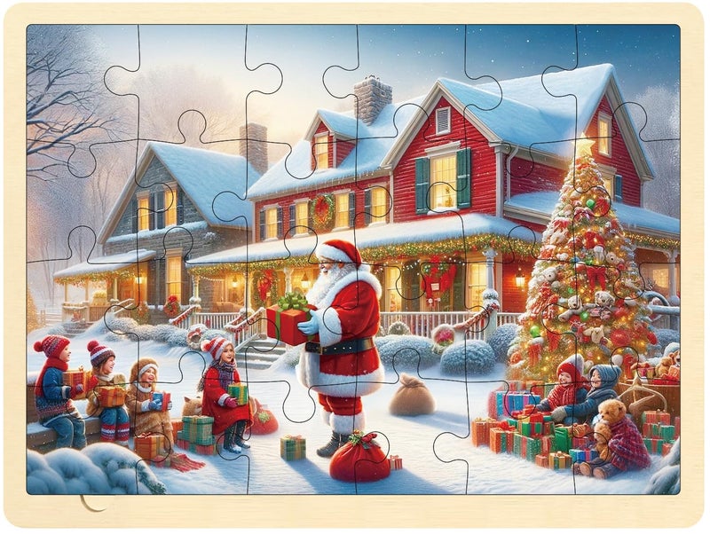 MoinKidz 24 Piece Puzzles for Kids Ages 35 Wooden Christmas Puzzle for 3 Year Old Santa Jigsaw Puzzles with Tray - Image 3