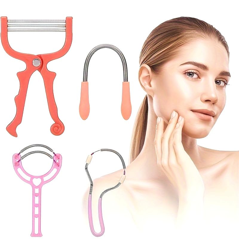 MAYCREATE® 4Pcs Facial Hair Removal Tools for Women, Spring-Type & Tweezer/Frame Epilators for Peach Fuzz, Upper Lip Hair & Sideburns Gentle and Precise Facial Hair Remover for Smooth Skin - Image 1