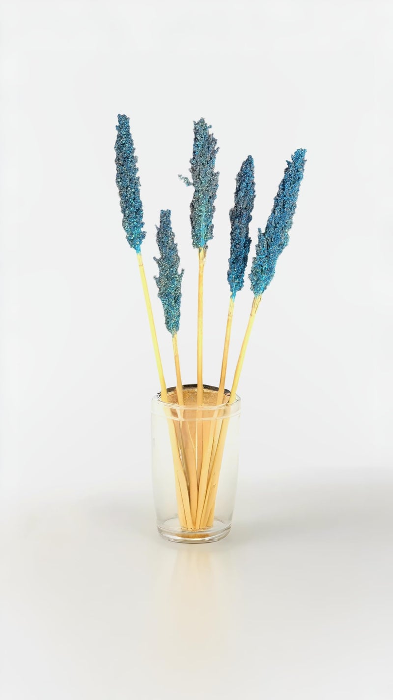 RUKDA® Dried Blue Sorghum Flower || Decoration Dried Flower Sheaves || Flower Dry Grass Bouquet for Wedding Table centerpieces Decoration, Home Decoration, Office Decoration, etc - 5pcs - Image 4