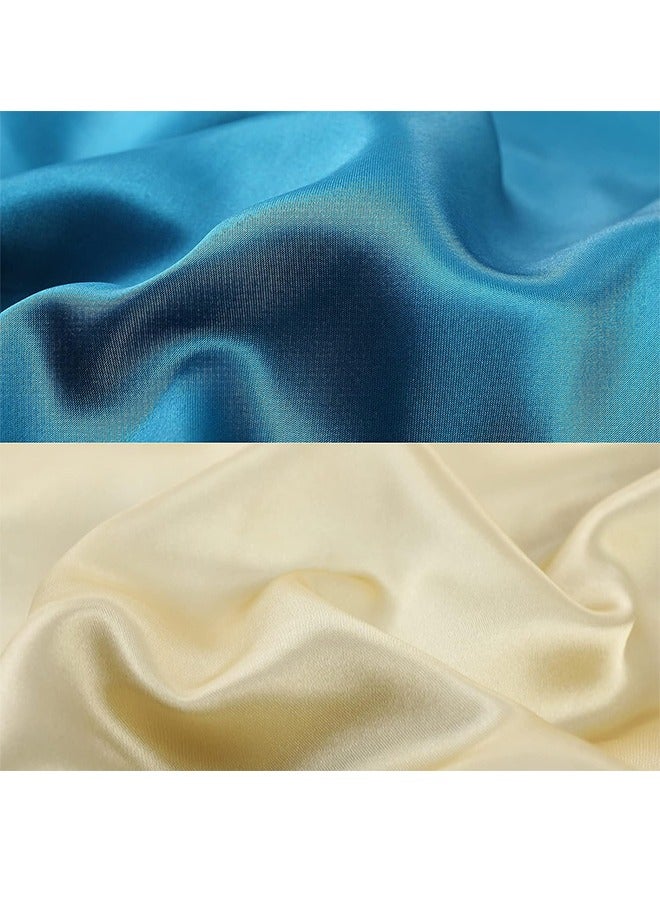 غطاء شعر مصنوع من الحرير اللامع مع شريط حرير، غطاء شعر كفيف مزدوج، غطاء ليلي قابل للضبط مزدوج الطبقة قابل للعكس، غطاء شعر كبير الحجم (أزرق وأصفر) - Image 3