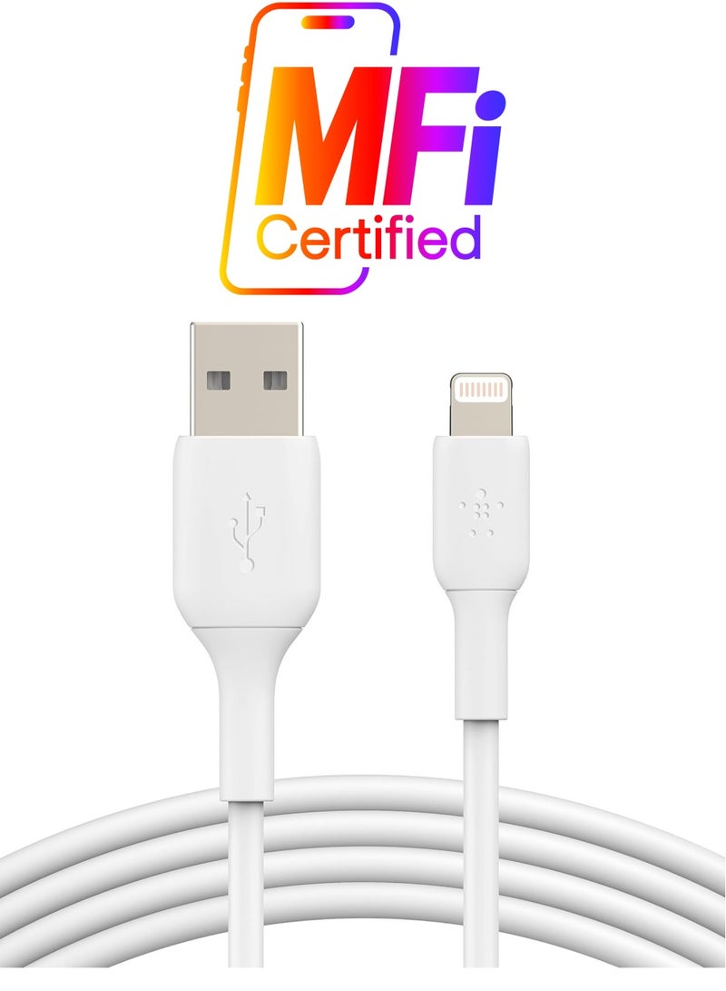 Belking Belkin lightning cable (boost charge lightning to usb cable for iphone, ipad, airpods) mfi-certified iphone charging cable (white, 3m) - Image 1