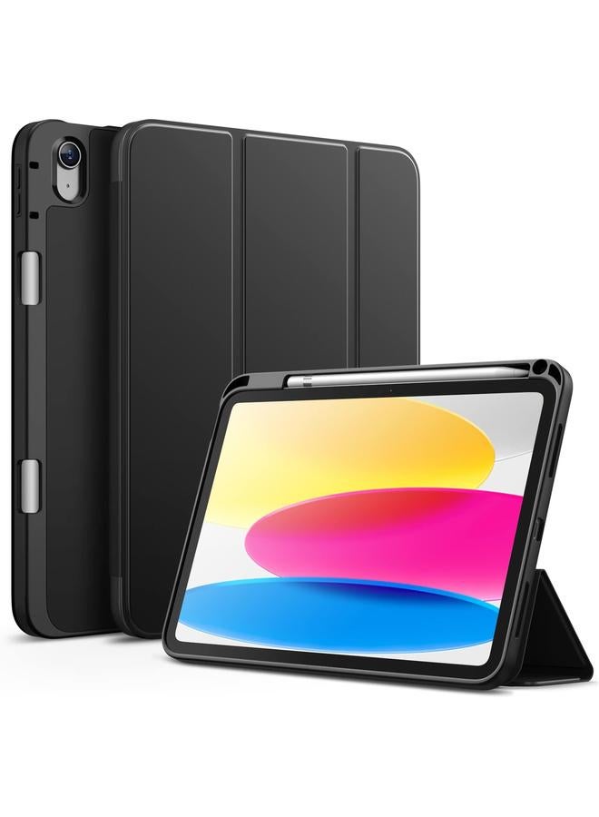 جي تيك حافظة لجهاز ايباد 10 10.9 انش موديل 2022 الجيل العاشر مع حامل قلم، غطاء رفيع للكمبيوتر اللوحي مع ظهر ناعم من مادة TPU مع خاصية الاستيقاظ التلقائي باللون الأسود - Image 1