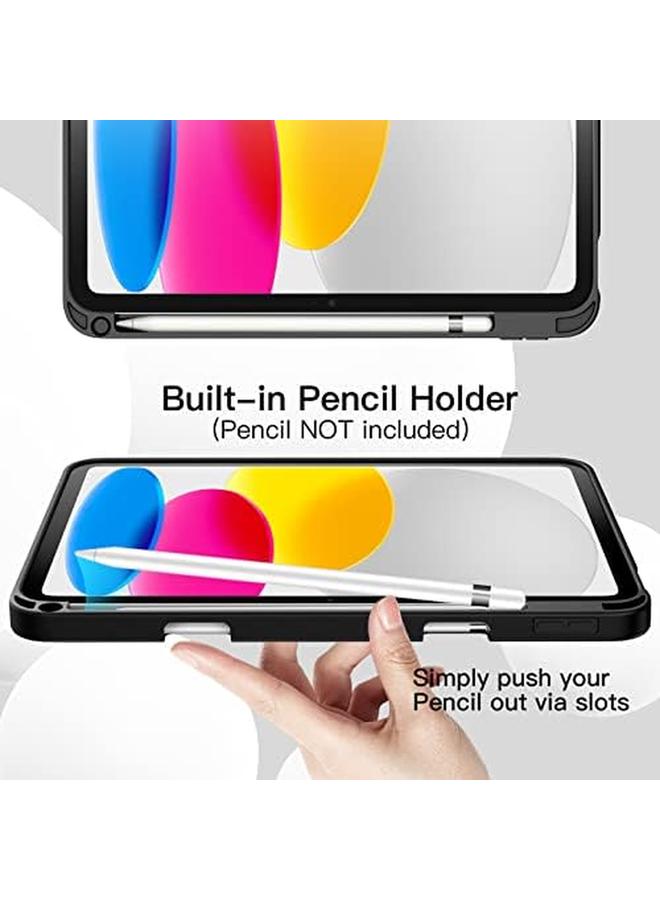 جي تيك حافظة لجهاز ايباد 10 10.9 انش موديل 2022 الجيل العاشر مع حامل قلم، غطاء رفيع للكمبيوتر اللوحي مع ظهر ناعم من مادة TPU مع خاصية الاستيقاظ التلقائي باللون الأسود - Image 4