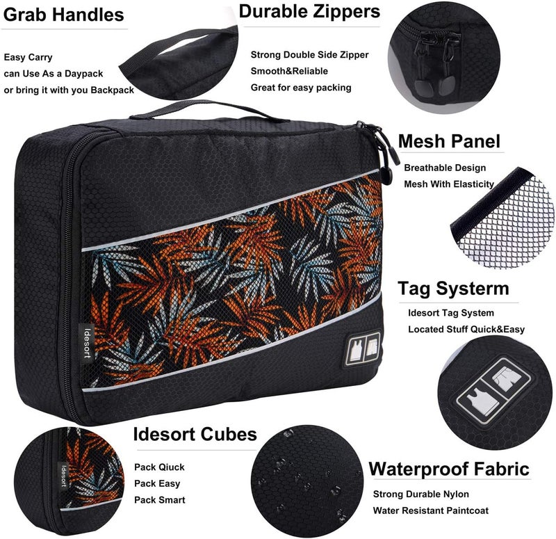 Idesort Packing Cubes Luggage Bags Organizer Durable Travel Accessories With Clothing Label, 8 set - Black/Grey, One_Size - Image 3
