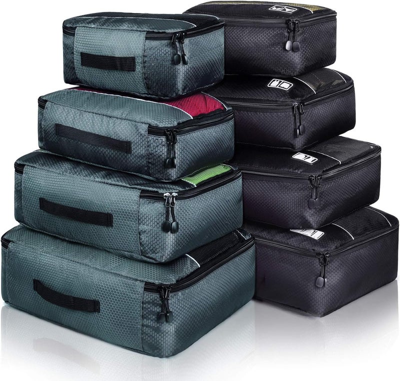Idesort Packing Cubes Luggage Bags Organizer Durable Travel Accessories With Clothing Label, 8 set - Black/Grey, One_Size - Image 1