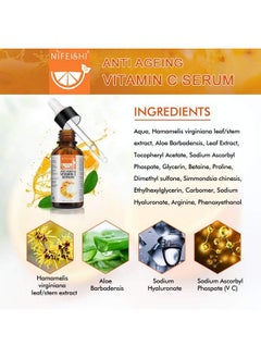 FGHJ 20% Vitamin C Serum For Face Anti Aging & Wrinkle Facial Serum With Hyaluronic Acid Retinol Boost Skin Collagen Hydrate Serum For Dark Spots Fine Lines 1 Fl Oz  - Image 5