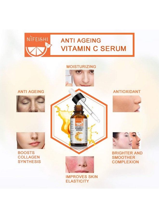 FGHJ 20% Vitamin C Serum For Face Anti Aging & Wrinkle Facial Serum With Hyaluronic Acid Retinol Boost Skin Collagen Hydrate Serum For Dark Spots Fine Lines 1 Fl Oz  - Image 4