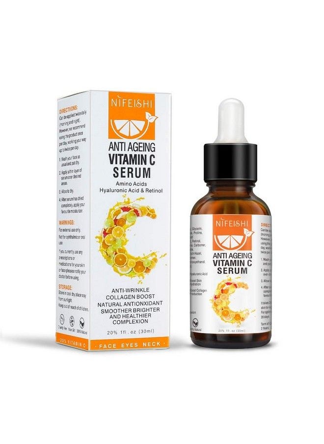 FGHJ 20% Vitamin C Serum For Face Anti Aging & Wrinkle Facial Serum With Hyaluronic Acid Retinol Boost Skin Collagen Hydrate Serum For Dark Spots Fine Lines 1 Fl Oz  - Image 2