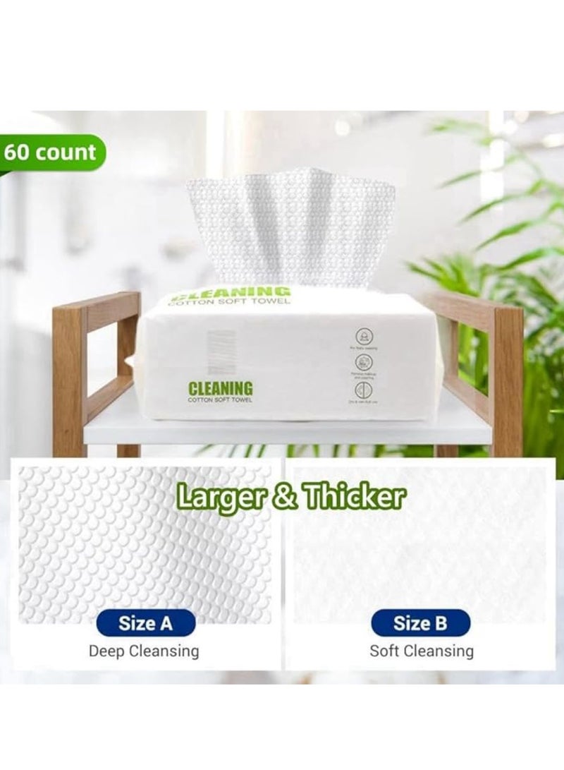 يوريفو منشفة وجه نظيفة سميكة من القطن للاستعمال مرة واحدة، أقمشة وجه ناعمة للسيدات للغسيل، منشفة وجه خالية من الوبر للتنظيف والعناية بالبشرة ومزيل المكياج، مناديل جافة، (3 عبوات/180 قطعة) - Image 2
