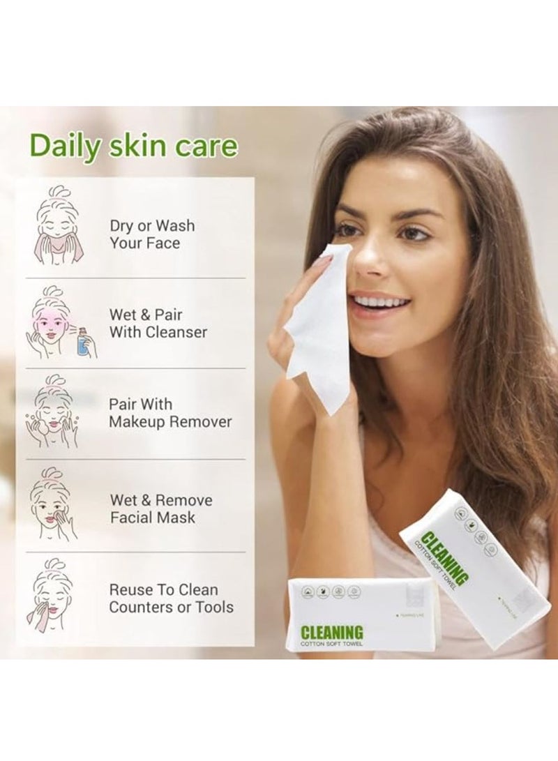 يوريفو منشفة وجه نظيفة سميكة من القطن للاستعمال مرة واحدة، أقمشة وجه ناعمة للسيدات للغسيل، منشفة وجه خالية من الوبر للتنظيف والعناية بالبشرة ومزيل المكياج، مناديل جافة، (3 عبوات/180 قطعة) - Image 5