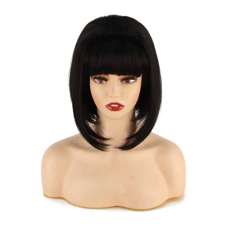 MORTICIA 60s Short Women Vintage 1920s Beehive Holiday Party Costume Cosplay Bob Wig with Bangs(Black)