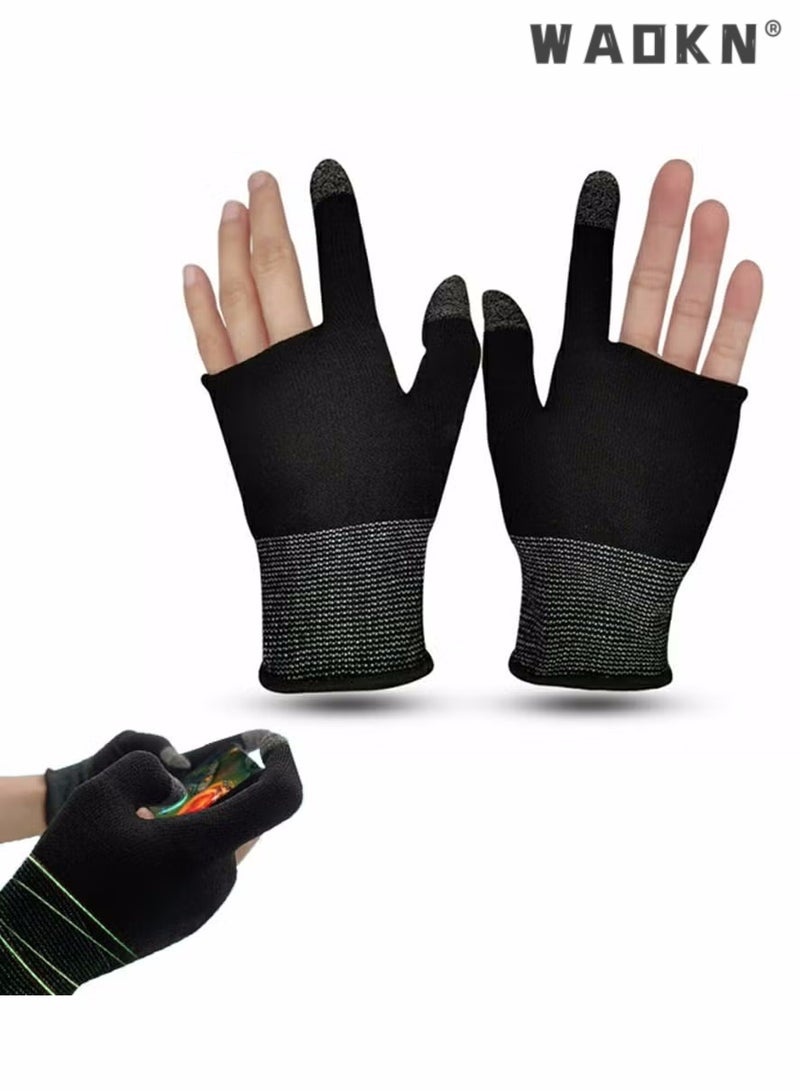 WAOKN E-Sports Gaming Gloves Finger Sleeves Anti-Sweat Breathable Thumb for Highly Sensitive Nano-Silver Fiber Material and Nylon PUBG Mobile Phone Games Accessories (Black)  - Image 1