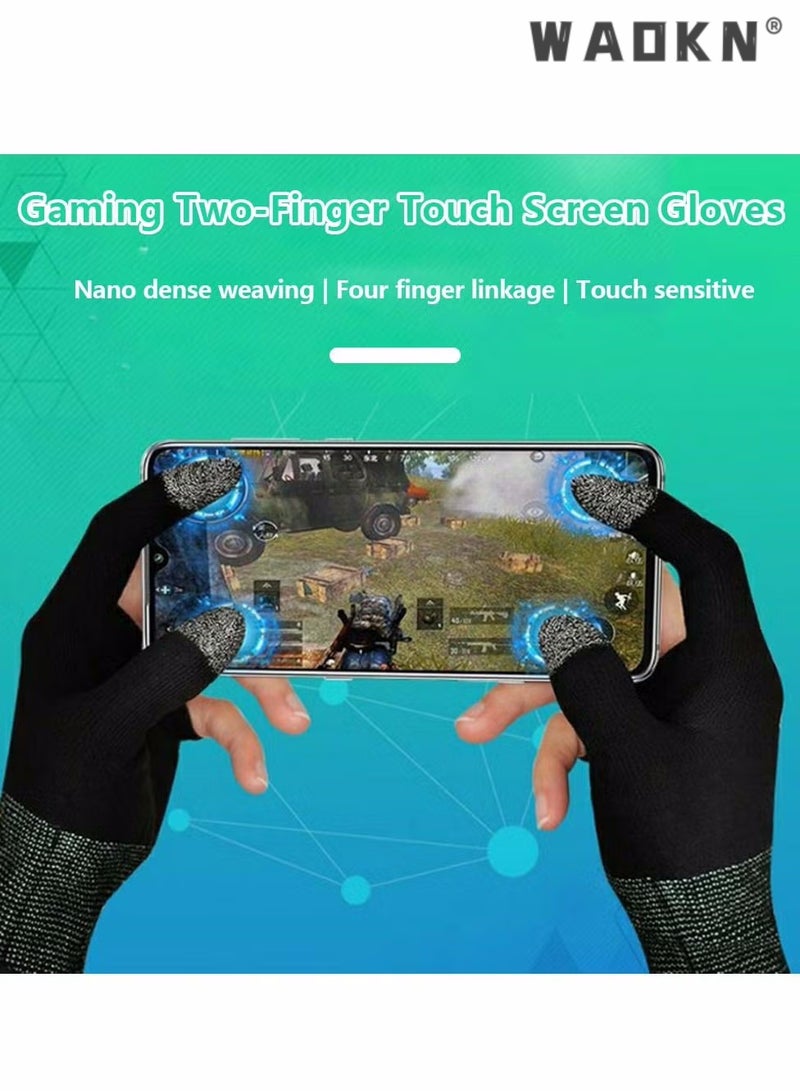 WAOKN E-Sports Gaming Gloves Finger Sleeves Anti-Sweat Breathable Thumb for Highly Sensitive Nano-Silver Fiber Material and Nylon PUBG Mobile Phone Games Accessories (Black)  - Image 2