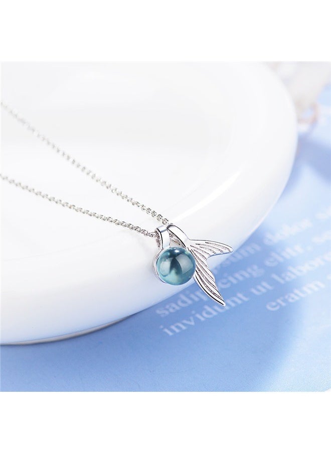 yongsheng Crystal Studded Mermaid Pendant Necklace， Mermaid Tail Pendant Necklace for Women Fashion Jewelry Gifts  - Image 2