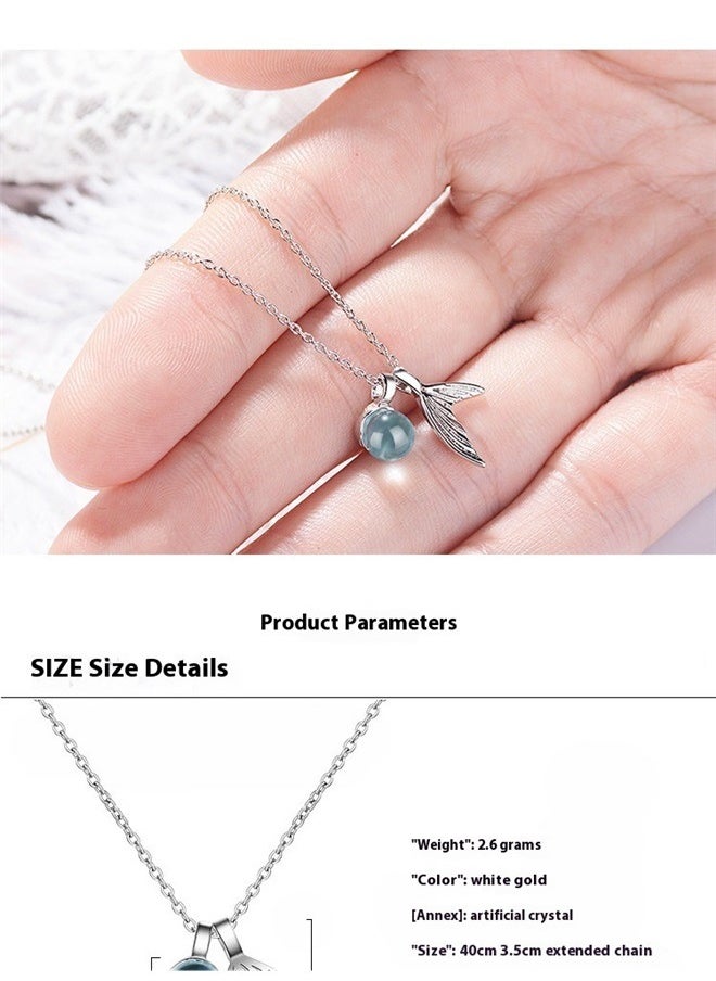 yongsheng Crystal Studded Mermaid Pendant Necklace， Mermaid Tail Pendant Necklace for Women Fashion Jewelry Gifts  - Image 4