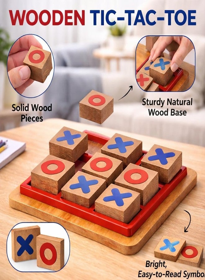 SHOPMEFAST Wooden Tic Tac Toe Game, Mind Challenging Cross & Zero Family Board Game for Kids & Adults, Birthday Return Gift (Pack of 8) - Image 4