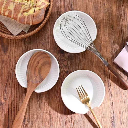 Hoilse Ceramic Spoon Rest for Stove Top, 5" Spoon Holder for Kitchen Counter, Lead-Free Utensil Rest for Cooking Spoons, Ladles & Spatulas, Dishwasher Safe Farmhouse Kitchen Decor- White - Image 5