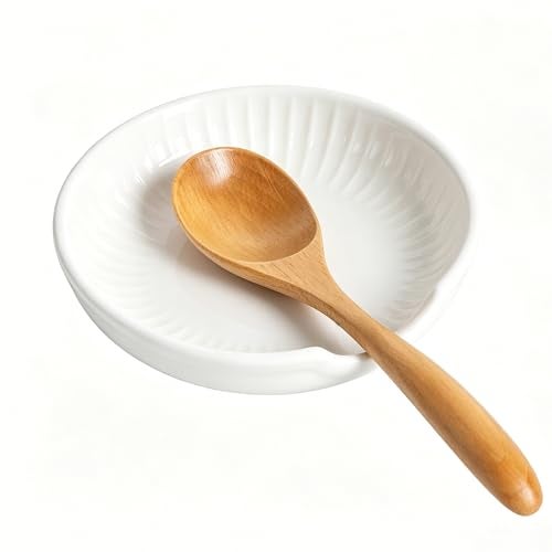 Hoilse Ceramic Spoon Rest for Stove Top, 5" Spoon Holder for Kitchen Counter, Lead-Free Utensil Rest for Cooking Spoons, Ladles & Spatulas, Dishwasher Safe Farmhouse Kitchen Decor- White - Image 1