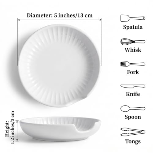 Hoilse Ceramic Spoon Rest for Stove Top, 5" Spoon Holder for Kitchen Counter, Lead-Free Utensil Rest for Cooking Spoons, Ladles & Spatulas, Dishwasher Safe Farmhouse Kitchen Decor- White - Image 3