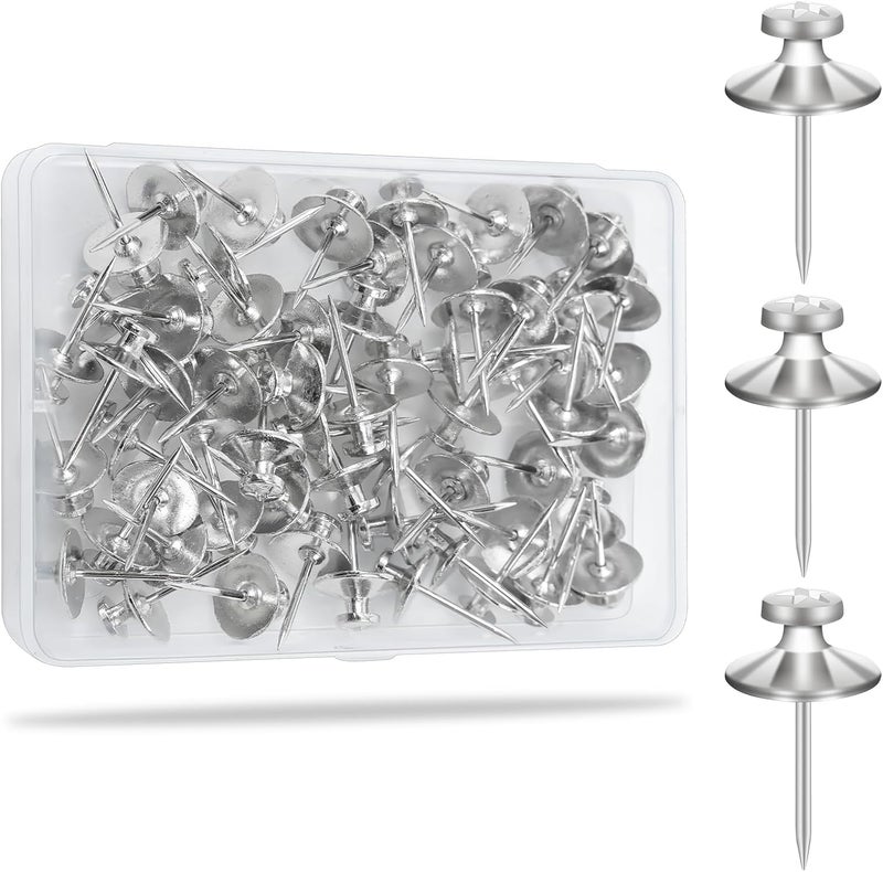 KURUI 60Pcs Double Headed Nails for Hanging Pictures, Wall Hangers Without Nails, Thumb Tacks for Wall, Renter Friendly Decor Push Pins for Tapestry Frame Art, Picture Hangers-Silver - Image 1