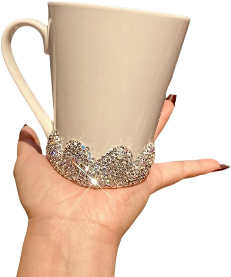 Bestbling Bling Elegant Ceramic Coffee Mug with Sparkling Rhinestones  300ml Stylish Water Cup for Home  Office  Portable Breakfast Milk  Tea Cup Silver - Image 1