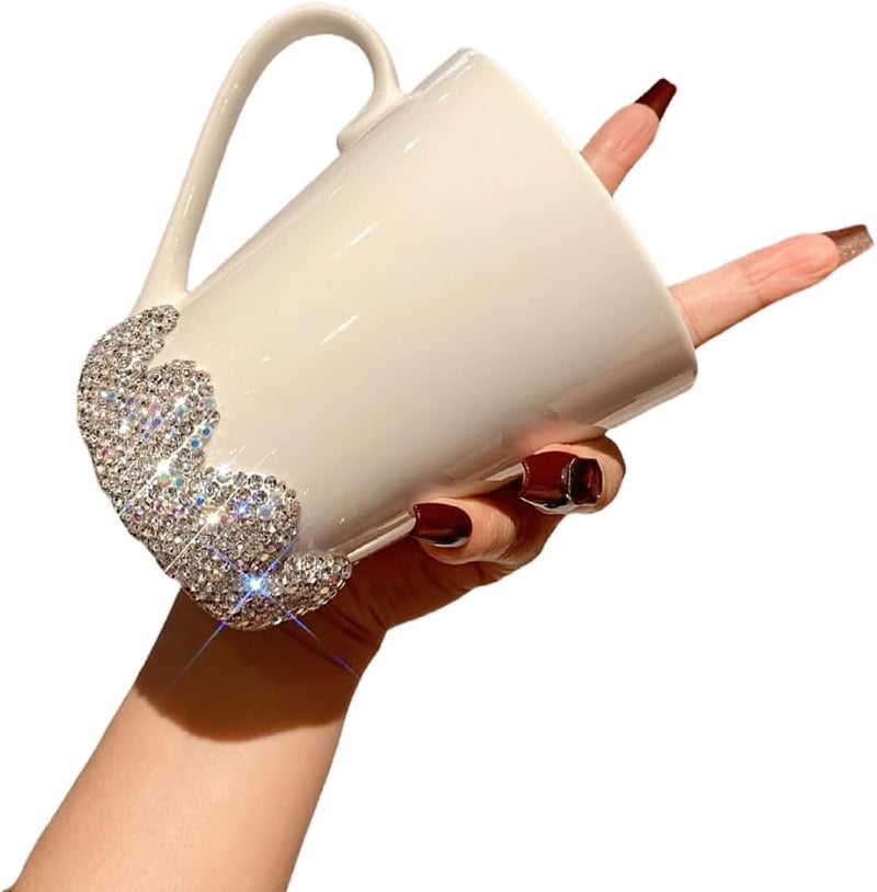 Bestbling Bling Elegant Ceramic Coffee Mug with Sparkling Rhinestones  300ml Stylish Water Cup for Home  Office  Portable Breakfast Milk  Tea Cup Silver - Image 2