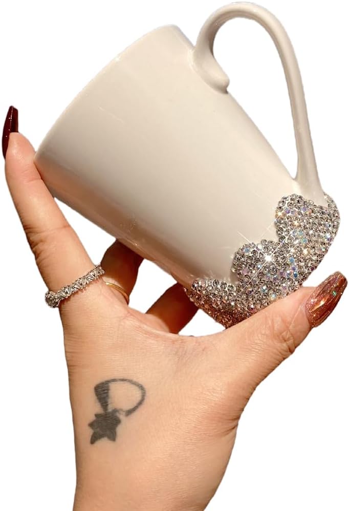 Bestbling Bling Elegant Ceramic Coffee Mug with Sparkling Rhinestones  300ml Stylish Water Cup for Home  Office  Portable Breakfast Milk  Tea Cup Silver - Image 3