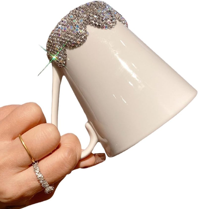 Bestbling Bling Elegant Ceramic Coffee Mug with Sparkling Rhinestones  300ml Stylish Water Cup for Home  Office  Portable Breakfast Milk  Tea Cup Silver - Image 4