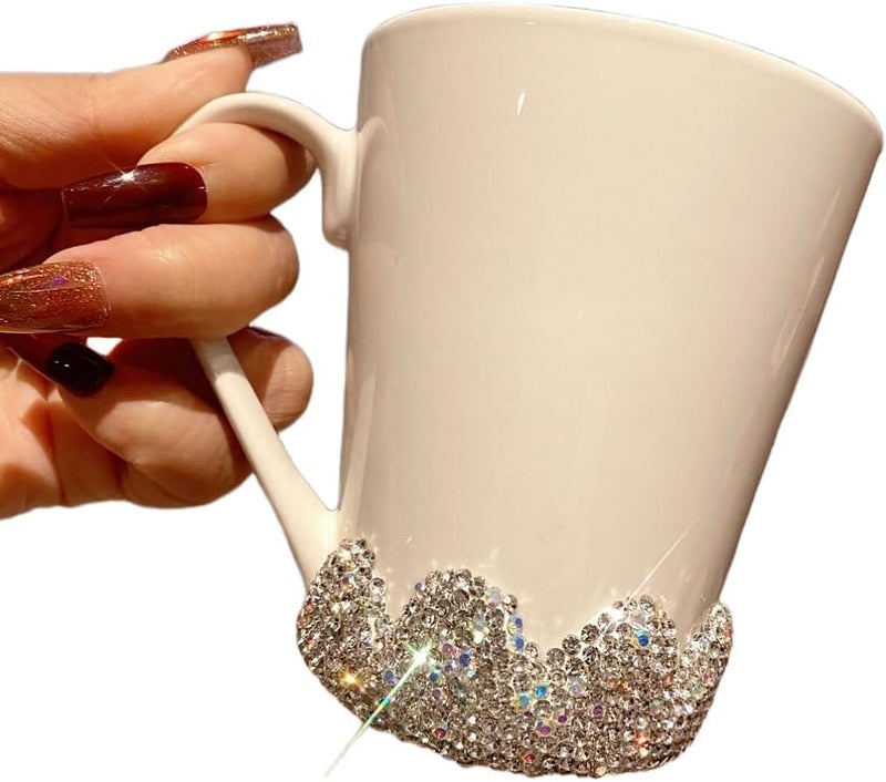 Bestbling Bling Elegant Ceramic Coffee Mug with Sparkling Rhinestones  300ml Stylish Water Cup for Home  Office  Portable Breakfast Milk  Tea Cup Silver - Image 5