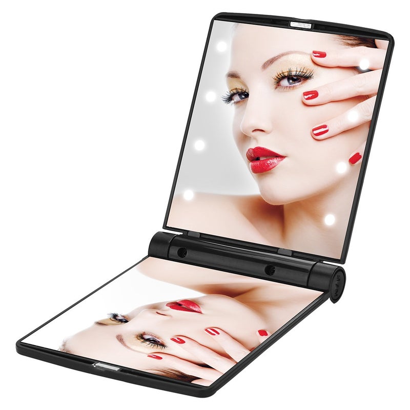 YUSONG YUSONG Mini Portable Folding Makeup Cosmetic Folding Travel Pocket Compact Mirror with 8 Bright LED Lights Black by YUSONG 