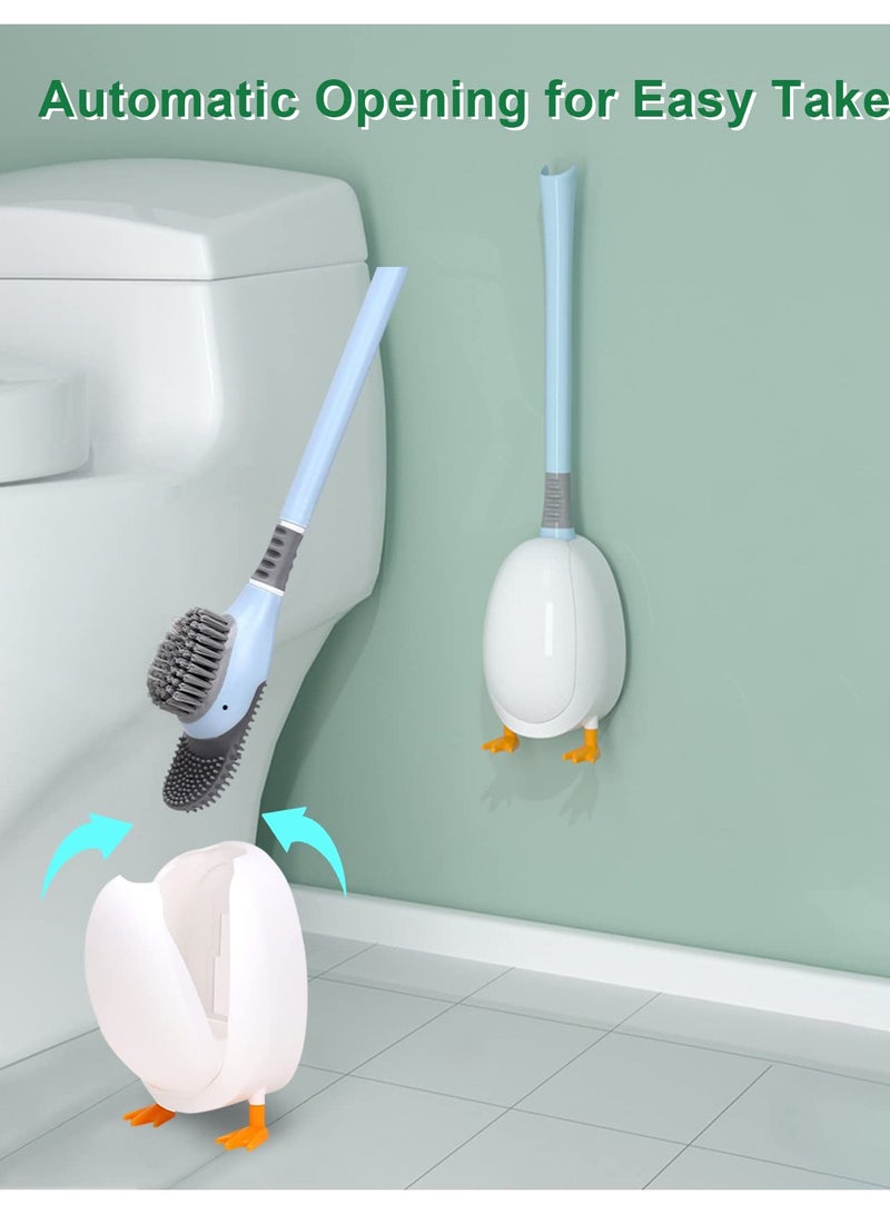 مجموعة فرشاة مرحاض سيليكون مع حامل - مقبض مرن ورأس فرشاة قابل للت bending لتنظيف عميق، حاملCute مثبت على الحائط/الأرض لتنظيف مرحاض الحمام. - Image 4
