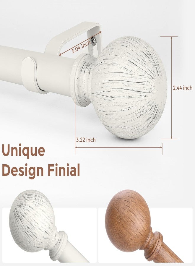 Wolistsa White Curtain Rods for Windows 48 to 84 Inch, Adjustable Decorative 1 Inch Boho Farmhouse Curtain Rod, Heavy Duty Vintage Rustic Drapery Pole with Antique White Lightning Texture Round Finial - Image 2