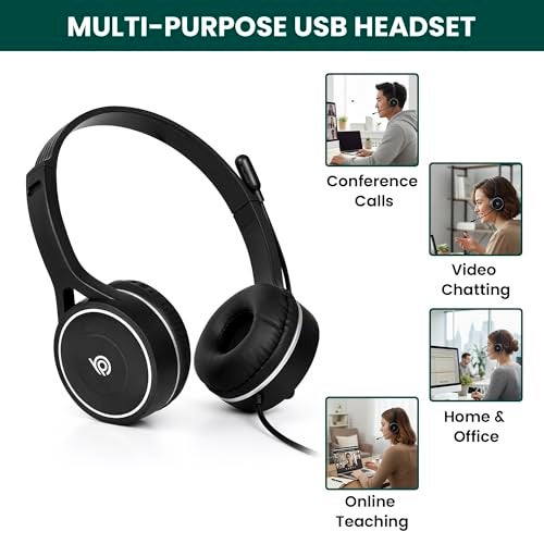 BigPassport USB Headphone with Noise Cancellation Mic | Light Weight Wired Headset for Online Meetings & Office Calls | USB Headphones for PC & Laptop | Model: Pro-Tech 630 (Black) - Image 4