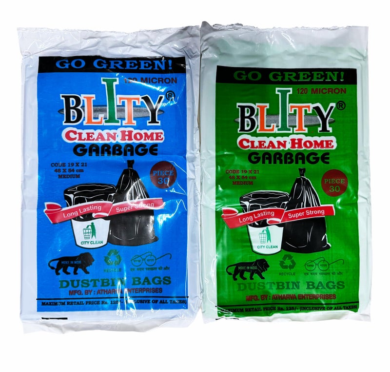 BLITY Garbage Bags (Medium) - 180 pcs of Bags | (19 X 21 inch) Medium Size Bags for Dry and Wet Waste (90 Pcs Blue and 90 pcs Green) (Blue Green 6 Pack) - Image 3