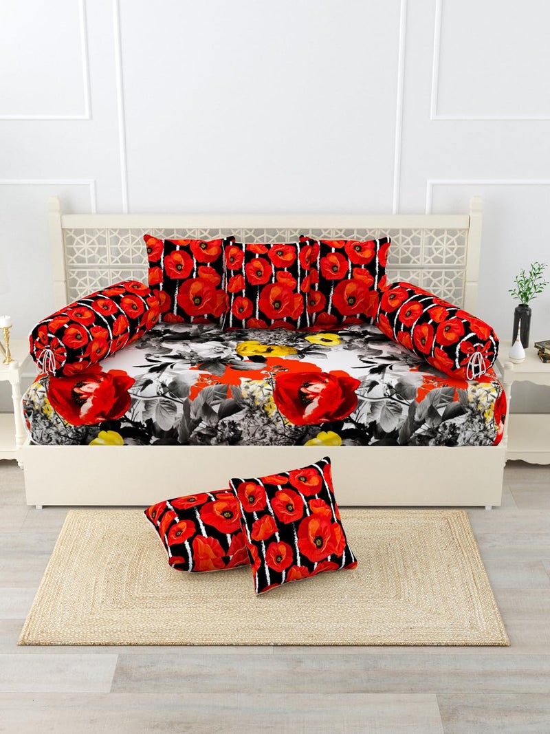 EVER HOME Diwan Set Covers Cotton 8 Pieces Pure Cotton Digital Printed Standard Diwan Set (1 Single Bedsheet, 2 Bolster Covers, 5 Cushion Covers) - Image 2