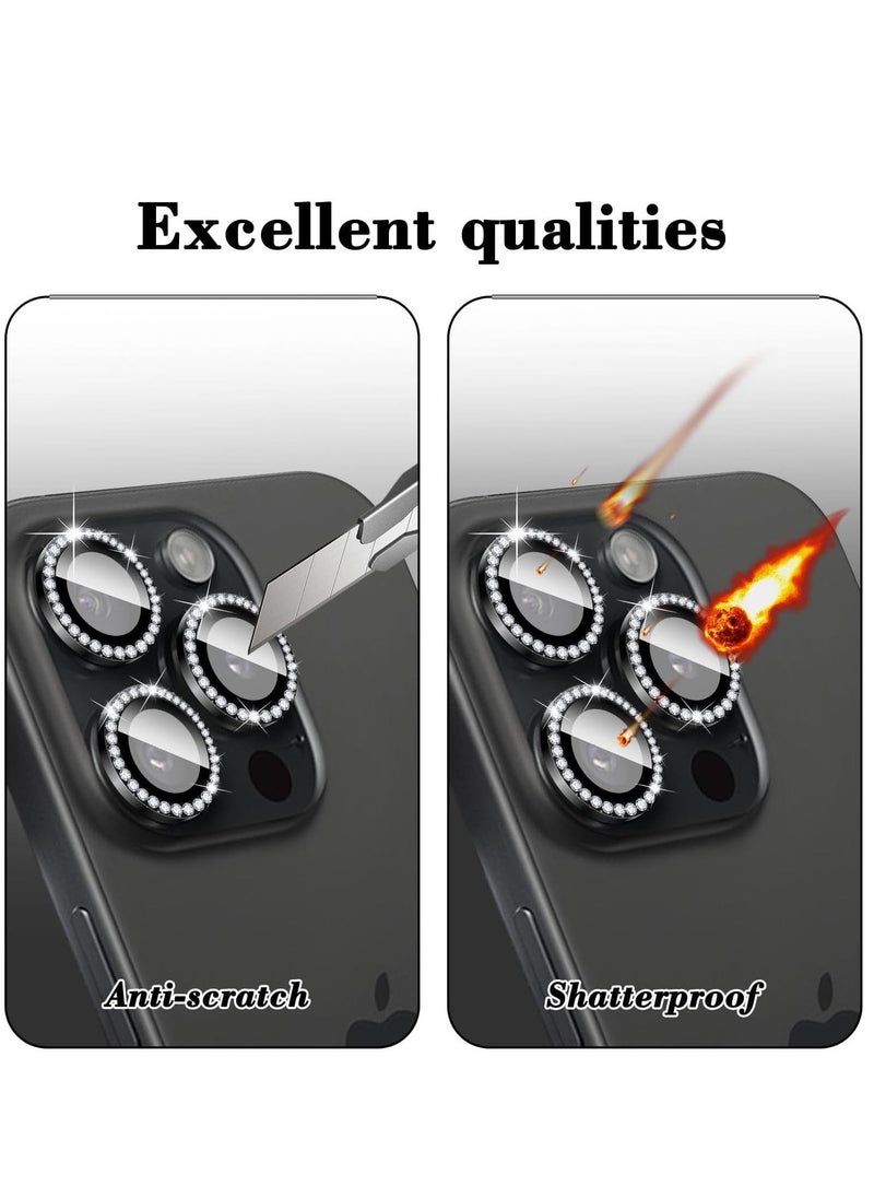 Raxoom "Black Diamond Tempered Glass Lens Protector for iPhone 16 Pro/Pro Max â€“ Stylish Automatic Alignment with Glitter Stickers" - Image 4