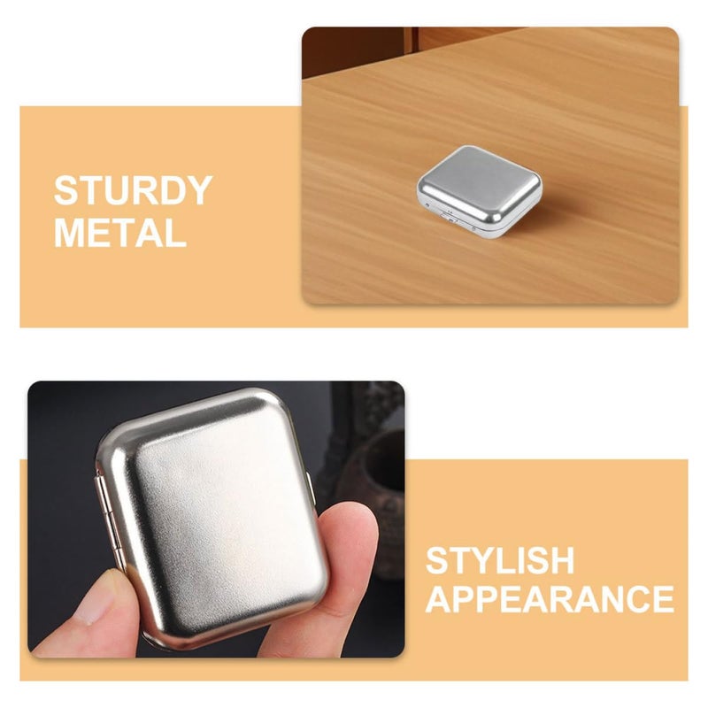 Portable Windproof Metal Ashtray with Lid for Car Outdoor Travel Silver - Image 4