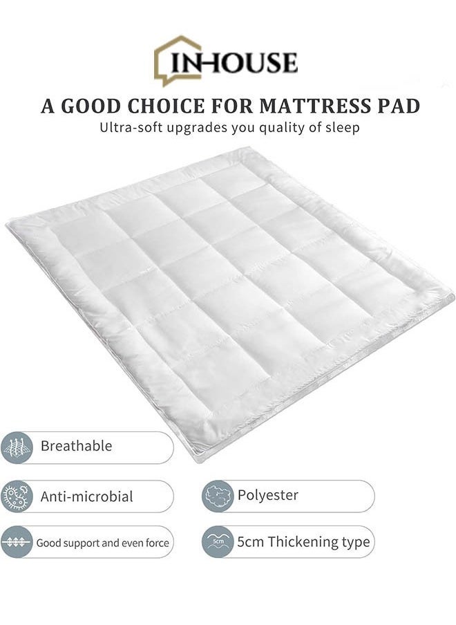 إن - هاوس لباد مرتبة مايكروفايبر 5 سم بزاويا مطاط قياس كوين- 160x200 سم - أبيض - Image 2