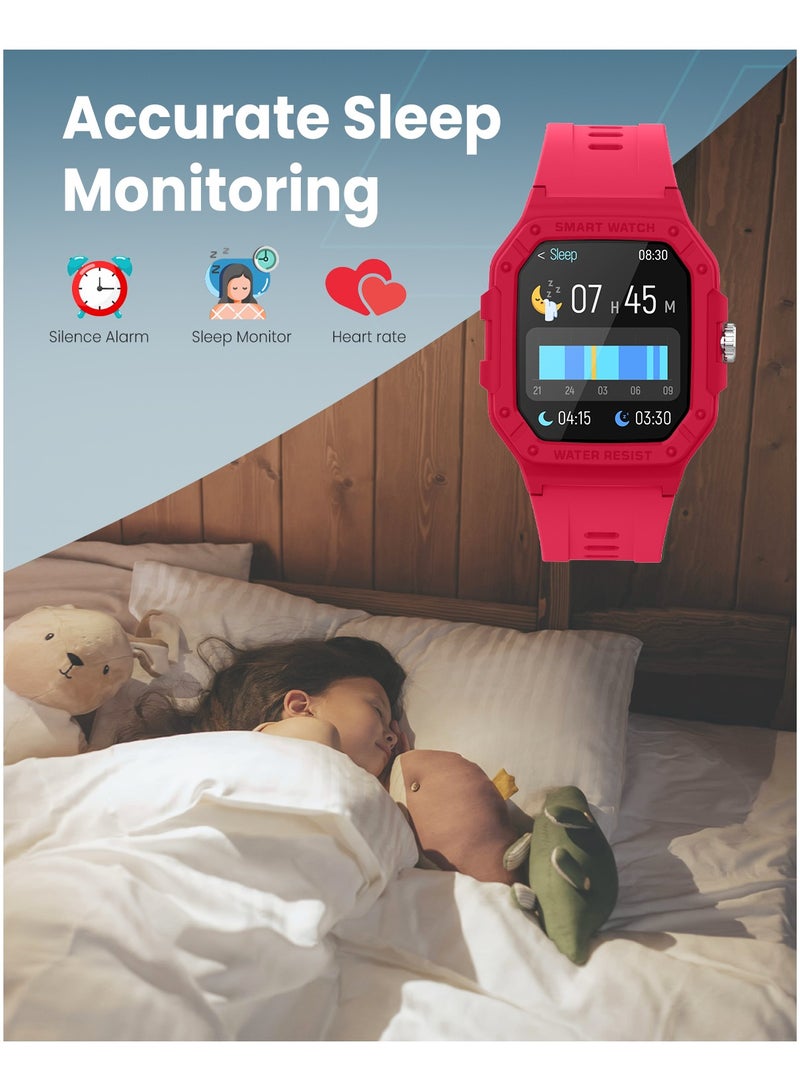 Moxedo Junior SmartWatch 1.7” HD Screen for Girls/Boys with Cool 6 Watch Faces Sleep Mode 22 Sports Modes Alarm Clock Pedometer with Built-in Kids Games (Red) - Image 3