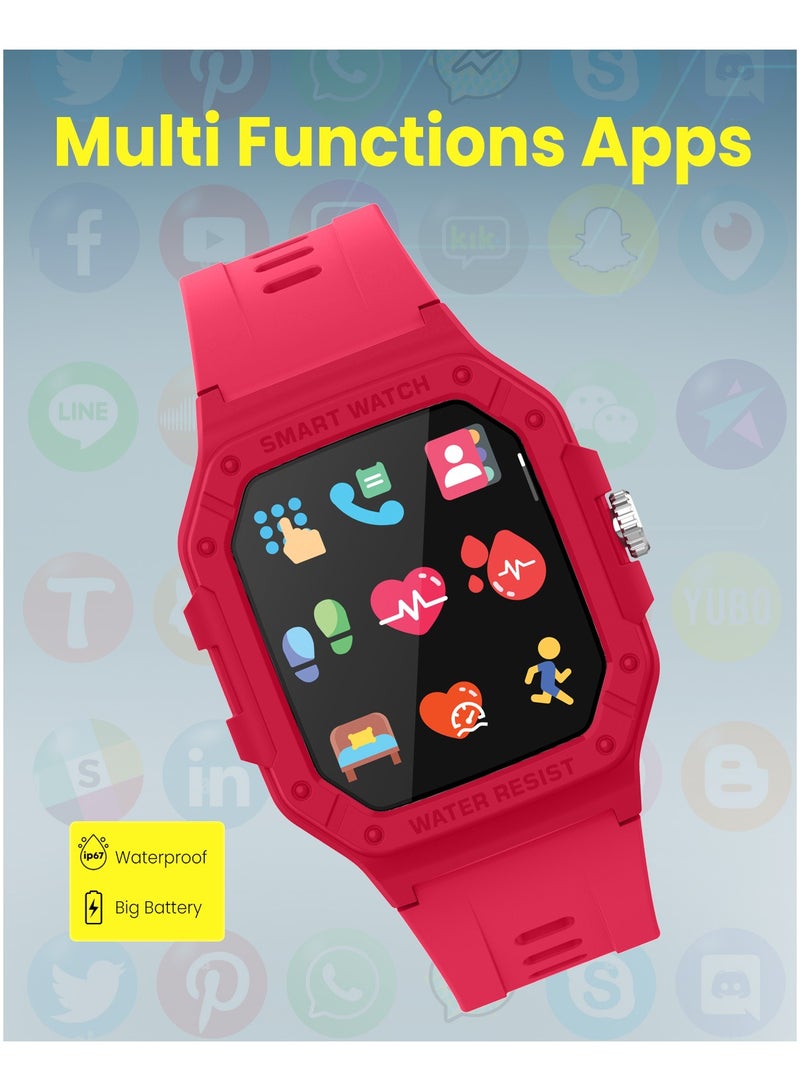 Moxedo Junior SmartWatch 1.7” HD Screen for Girls/Boys with Cool 6 Watch Faces Sleep Mode 22 Sports Modes Alarm Clock Pedometer with Built-in Kids Games (Red) - Image 4