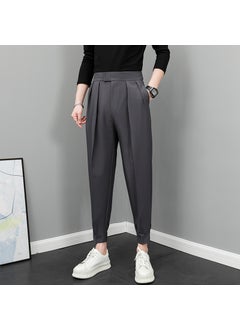 Summer Thin Ice Silk Cropped Pants Mens Magic Binding Footwear Casual Versatile Trendy Brand Harajuku Small Trousers For Men S4 dark gray (regular trousers)