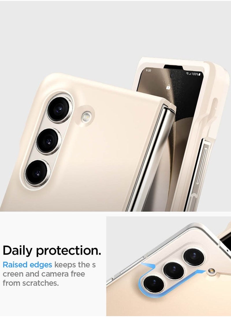 Spigen - Thin Fit P Samsung Galaxy Z Fold 5 Case Cover with S Pen Holder (S-Pen Not Included) - Pearled Ivory - Image 1