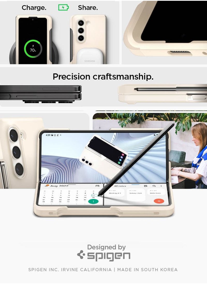 Spigen - Thin Fit P Samsung Galaxy Z Fold 5 Case Cover with S Pen Holder (S-Pen Not Included) - Pearled Ivory - Image 1