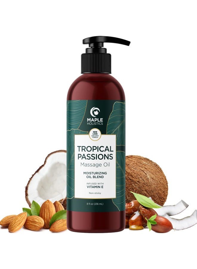 Maple Holistics Tropical Sensual Massage Oil for Couples - Complete Relaxation Full Body Massage Oil for Date Night with Smooth Gliding Coconut and Sweet Almond Oil with Mango Scent - Non GMO Gluten Free and Vegan - Image 1
