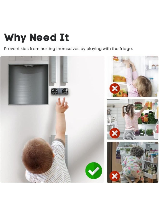 EUDEMON 2 Pack Childproof Refrigerator Lock, Baby Safety French Fridge Door Lock, Freezer Lock, Invisible Cabinet Cupboard Lock for Toddlers, Easy to Install, no Tools Need or Drill (Clear-Black) - Image 3