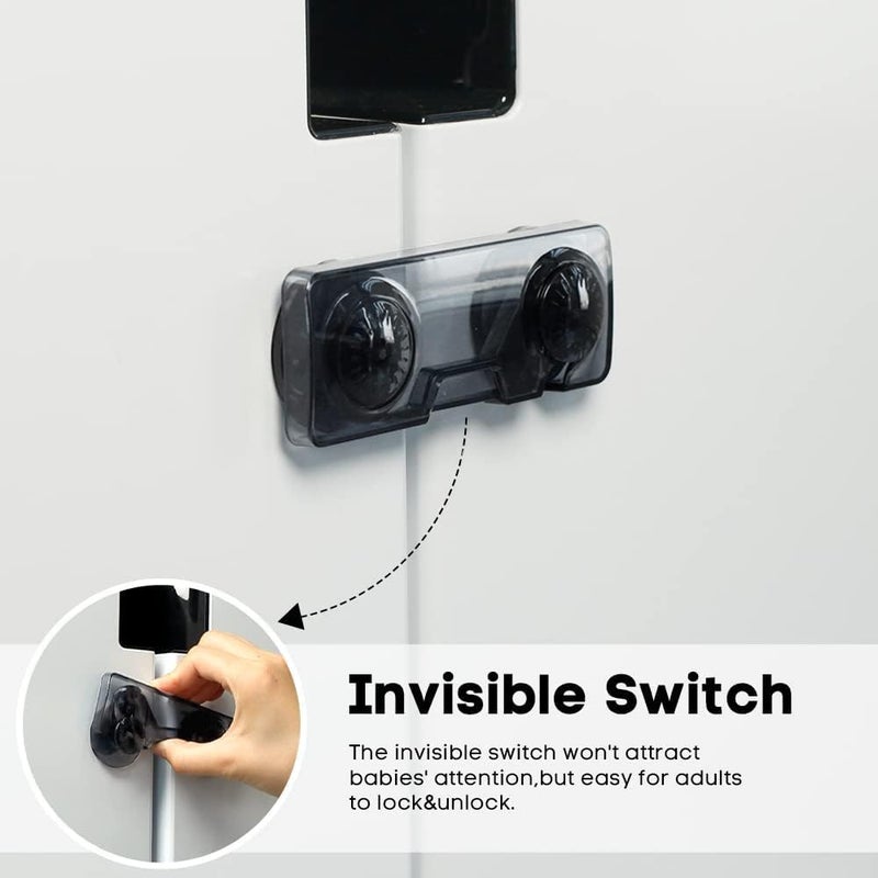 EUDEMON 2 Pack Childproof Refrigerator Lock, Baby Safety French Fridge Door Lock, Freezer Lock, Invisible Cabinet Cupboard Lock for Toddlers, Easy to Install, no Tools Need or Drill (Clear-Black) - Image 5