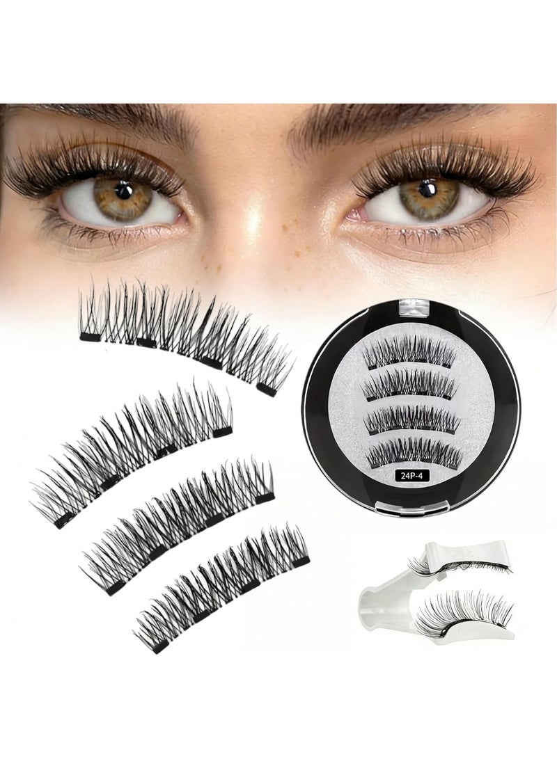 ATRJSZ Magnetic Eyelashes, Reusable Waterproof Magnetic Eyelashes with Applicator, No Glue or Eyeliner Required, Soft Comfortable False Lashes Natural Look 3D Effect, Easy to Wear and Remove (24P-4) - Image 1